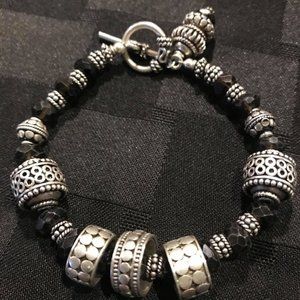 SMOKY TOPAZ AND STERLING SILVER BEAD BRACELET